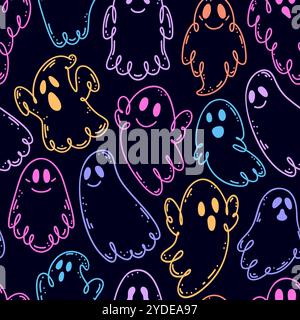 Modèle sans couture avec de mignons fantômes colorés Illustration de Vecteur