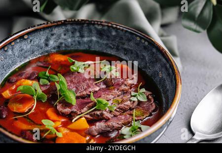 Cuisine coréenne. Gros plan sur la soupe kimchi Banque D'Images