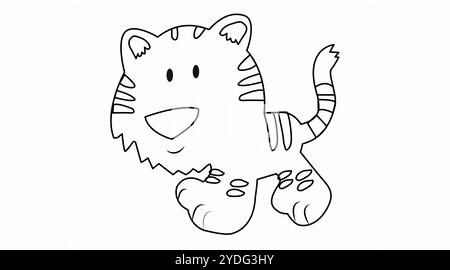 Dessin de coloriage d'un tigre dans un style enfantin. Illustration vectorielle modifiable. Illustration de Vecteur