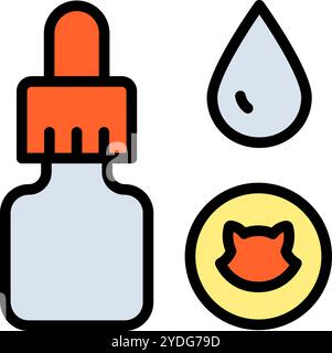 Icône couleur gouttes pour les yeux et les oreilles d'animaux. Signe vectoriel de médicament pipette vétérinaire essentiel pour la santé et le bien-être des animaux de compagnie. Icône de toilettage isolée sur Illustration de Vecteur