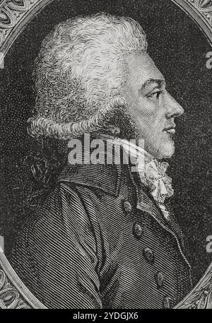 Alexandre de Lameth (Alexandre-Théodore-Victor de Lameth) (1760-1829), comte de Lameth. Général et homme politique français. Élu député de la noblesse de Péronne (somme) aux États généraux en 1789. L'un des moteurs de l'abolition des privilèges dans la nuit du 4 août 1789, alors qu'il en était en possession, renonce bientôt. Portrait. Dessin de Hippolyte de la Charlerie. Gravure par Pannemaker. "Histoire de la Révolution française". Volume I, 1876. Banque D'Images