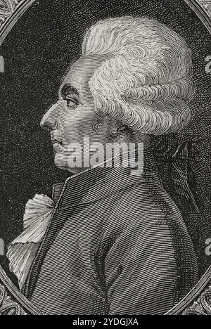 Charles-Elie de Ferrières (1741-1804) Noble, écrivain et homme politique français. Élu député de la noblesse de Saumur aux États généraux de 1789. Portrait. Dessin de Hippolyte de la Charlerie. Gravure par Pannemaker. "Histoire de la Révolution française". Volume I, 1876. Banque D'Images