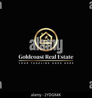 Gold House modèle de logo immobilier vecteur illustration élément d'icône isolé - vecteur Illustration de Vecteur
