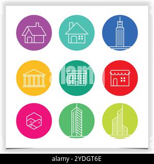 Vecteur coloré bâtiment et icônes de l'immobilier Illustration de Vecteur