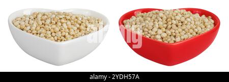 Graines de sorgho dans un bol en céramique isolé sur fond blanc avec pleine profondeur de champ. Banque D'Images