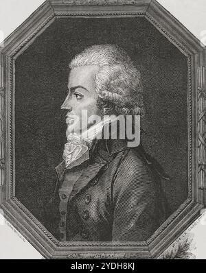 Antoine Barnave (Antoine-Pierre-Joseph-Marie Barnave) (1761-1793) Politicien français. Élu député du tiers État aux États généraux en 1789. Défenseur de la monarchie constitutionnelle et cofondateur du Club Feuillants. Portrait. Dessin de Hippolyte de la Charlerie. Gravure par Pannemaker. "Histoire de la Révolution française". Volume I, 1876. Auteur : Hippolyte de la Charlerie (1827-1869). Artiste belge. Banque D'Images