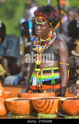 Karimojong femme à Kotido, Karamoja Ouganda. Banque D'Images