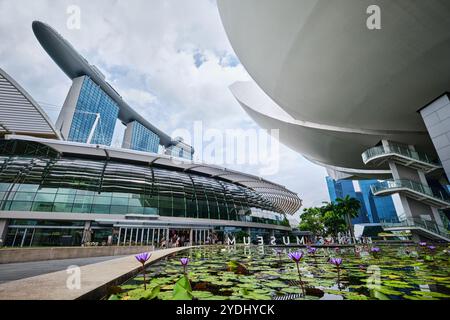 Singapour - 14 août 2024 : architecture futuriste conception en forme de Lotus du musée des sciences de l'art situé en face de Marina Bay Sands Banque D'Images