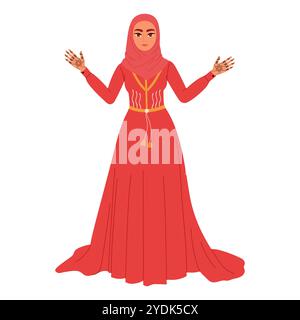 Mariée musulmane le soir du henné. Henné Mehndi art dans la culture arabe. Mariage turc traditionnel. Illustration de Vecteur