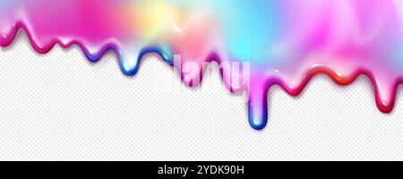 Éclaboussure de boue arc-en-ciel isolée sur fond transparent. Illustration réaliste vectorielle de la substance liquide de gradient de couleur s'égouttant vers le bas de la surface, abstr Illustration de Vecteur