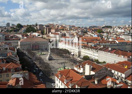 11 juin 2018, Lisbonne, Portugal, Europe, Une vue du Rossio ou Praca Dom Pedro IV avec le Teatro Nacional D. Maria II en arrière-plan, Europe Banque D'Images