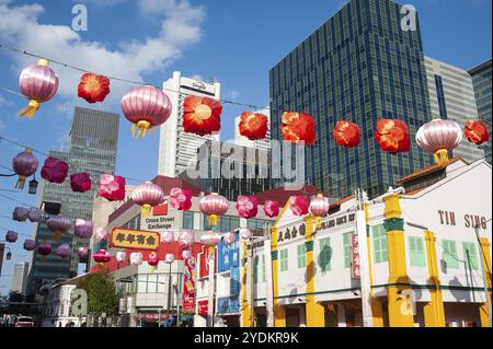 24.01.2020, Singapour, République de Singapour, Asie, décoration de rue annuelle avec des lanternes colorées pour le nouvel an chinois traditionnel le long du Sud Banque D'Images