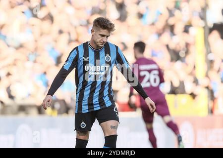 Bruges, Belgique. 27 octobre 2024. Michal Skoras réagit lors d'un match de football entre le Club Brugge et le RSC Anderlecht, dimanche 27 octobre 2024 à Bruges, le jour 12 de la saison 2024-2025 de la première division du championnat belge 'Jupiler Pro League'. BELGA PHOTO BRUNO FAHY crédit : Belga News Agency/Alamy Live News Banque D'Images