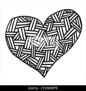 Icône cœur simple. Style de lignes de hachures dessinées à la main, contour noir. Croquis griffé. Saint-Valentin, amour, élément isolé Illustration de Vecteur