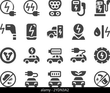 voiture électrique, ensemble d'icônes solides de voiture ev, vecteur et illustration Illustration de Vecteur