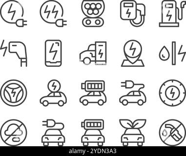 voiture électrique, ensemble d'icônes de ligne de voiture ev, vecteur et illustration Illustration de Vecteur
