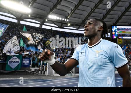 Rome, Italie. 27 octobre 2024. Loum Tchaouna du SS Lazio célèbre à la fin de la Serie A match de football entre le SS Lazio et le Gênes CFC au stade Olimpico à Rome (Italie), le 27 octobre 2024. Crédit : Insidefoto di andrea staccioli/Alamy Live News Banque D'Images