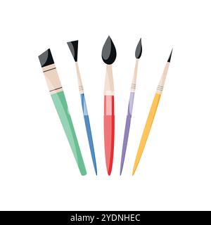 Ensemble de pinceaux colorés de différentes formes. Icônes des outils de dessin. Supplément de peinture. Illustration vectorielle Illustration de Vecteur