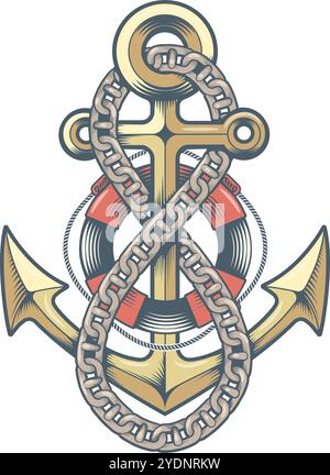 Ancre de bateau rétro dans les chaînes Illustration de Vecteur