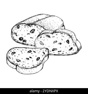 Illustration vectorielle de pain aux raisins tranché avec une texture détaillée. Idéal pour la conception de boulangerie, livre de recettes, emballage alimentaire ou projets à thème petit-déjeuner Illustration de Vecteur