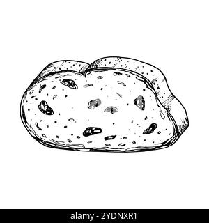 Illustration vectorielle de pain aux raisins tranché avec une texture détaillée. Idéal pour la conception de boulangerie, livre de recettes, emballage alimentaire ou projets à thème petit-déjeuner Illustration de Vecteur