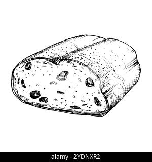 Illustration vectorielle de pain aux raisins tranché avec une texture détaillée. Idéal pour la conception de boulangerie, livre de recettes, emballage alimentaire ou projets à thème petit-déjeuner Illustration de Vecteur