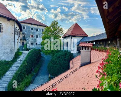 La photo montre un château médiéval slovène, mettant en valeur ses détails architecturaux. Banque D'Images