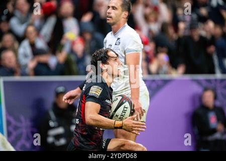 Toulouse, France. 27 octobre 2024. Ange Capuozzo de Toulouse célébrant le match du championnat de France Top 14 de rugby à xv entre le stade Toulousain et le RC Toulon le 27 octobre 2024 au stade de Toulouse, France - photo Nathan Barange/DPPI crédit : DPPI Media/Alamy Live News Banque D'Images