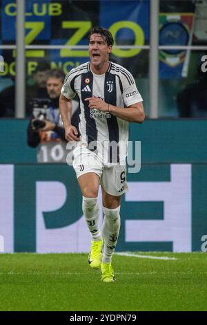 Milan, Italie - octobre 27 2024 - Inter vs Juventus serie A - Vlahovic Dusan Juventus FC célébrant après le but 1-2 crédit : Kines Milano/Alamy Live News Banque D'Images