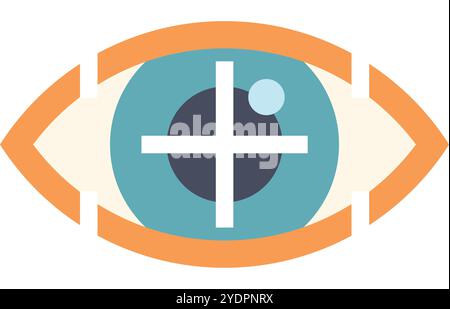 L'œil humain stylisé se concentre sur la cible avec le symbole de réticule à l'intérieur de la pupille, concept pour une vision parfaite, une vue nette Illustration de Vecteur