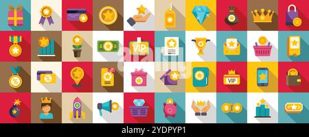 Jeu d'icônes d'avantages exclusifs. Programme de fidélité offrant des avantages premium et des récompenses exclusives aux clients, augmentant l'engagement et la satisfaction Illustration de Vecteur