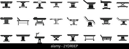 Jeu d'icônes de table d'opération médicale. Collection de tables d'examen médical présentant diverses fonctionnalités et conceptions pour les soins aux patients Illustration de Vecteur