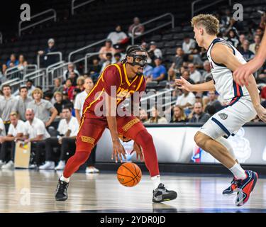 Menifee, Californie, États-Unis. 26 octobre 2024. L'attaquant Saint Thomas de l'Université de Californie du Sud (0) gère le basket-ball. (Crédit image : © Ardie Crenshaw/ZUMA Press Wire) USAGE ÉDITORIAL SEULEMENT! Non destiné à UN USAGE commercial ! Banque D'Images