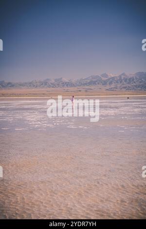 Préfecture autonome mongole et tibétaine de Hainan, province de Qinghai-région pittoresque du lac salé de Chaka, ciel bleu avec espace de copie pour le texte Banque D'Images