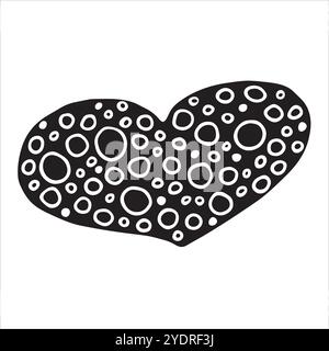 Une icône en forme de cœur noir et audacieux aux contours délicats de points blancs, parfaite pour faire ressortir vos motifs romantiques ou décoratifs. Illustration de Vecteur