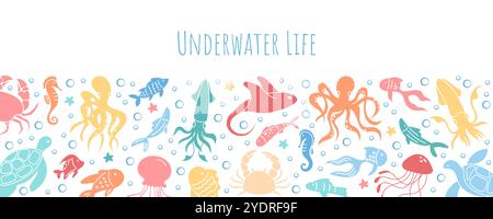 La vie sous-marine avec des animaux marins Illustration de Vecteur