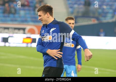 Saint-Pétersbourg, Russie. 27 octobre 2024. Aleksandr Sobolev (7 ans) de Zenit vu en action lors du match de premier League russe entre Zenit Saint-Pétersbourg et Lokomotiv Moscou à Gazprom Arena. Score final ; Zenit 1:1 Lokomotiv. (Photo de Maksim Konstantinov/SOPA images/SIPA USA) crédit : SIPA USA/Alamy Live News Banque D'Images