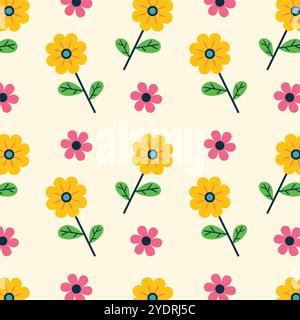 Motif vectoriel floral sans couture dans des couleurs vives. Illustration de Vecteur