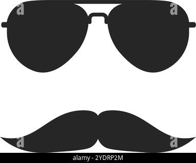 Lunettes de soleil aviateur cool et moustache pour Movember en vecteur silhouette noire Illustration de Vecteur