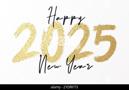 Bonne année 2025 avec calligraphie et pinceau peint avec des scintillements et un effet de texte scintillant. Fond d'illustration vectorielle pour la veille du nouvel an Illustration de Vecteur