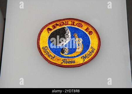 Le patch de mission brodé pour Apollo 14, avec la lune, une étoile et les noms des astronautes. Banque D'Images