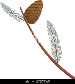 Branche de sapin avec cône de sapin, sur fond isolé Illustration de Vecteur