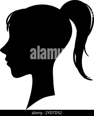 Silhouette vue de côté d'une jeune femme avec coiffure en queue de cheval, représentant la féminité, la beauté et la mode Illustration de Vecteur