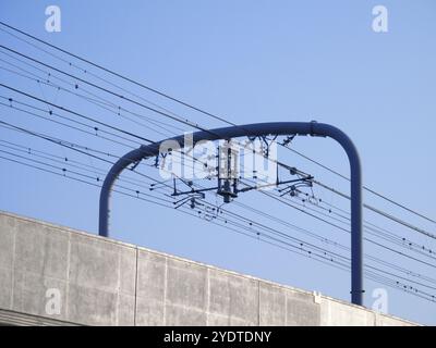 Câbles aériens sur un train Banque D'Images