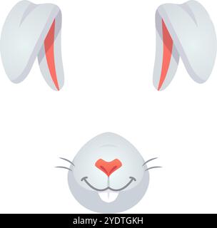 Illustration de dessin animé d'un visage de lapin avec de grandes oreilles, un nez rose, des moustaches et un sourire joyeux Illustration de Vecteur