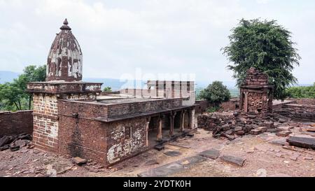 Vue sur les ruines du campus du temple Jain, un ancien site religieux à Budhi Chanderi, Madhya Pradesh, Inde. Banque D'Images