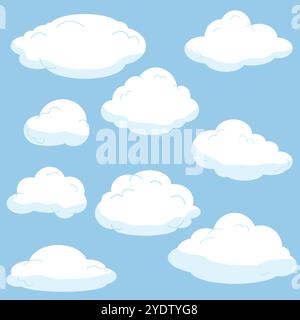 Ensemble de différents vecteurs de nuages de jeu d'illustration de dessin animé avec des détails et des ombres Illustration de Vecteur