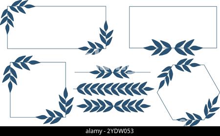 Ensemble de cadres de couleur bleu-vert foncé comme pièces graphiques numériques isolées sur fond blanc Illustration de Vecteur