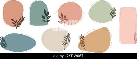 Ensemble de cadres de couleur pastel avec des contours et des plantes déroratives comme des pièces graphiques numériques isolées sur fond blanc Illustration de Vecteur