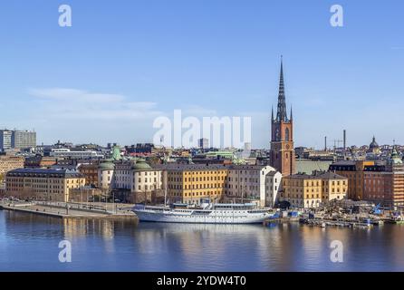 Vue de Riddarholmen depuis l'île de Sodermalm à Stockholm, Suède, Europe Banque D'Images